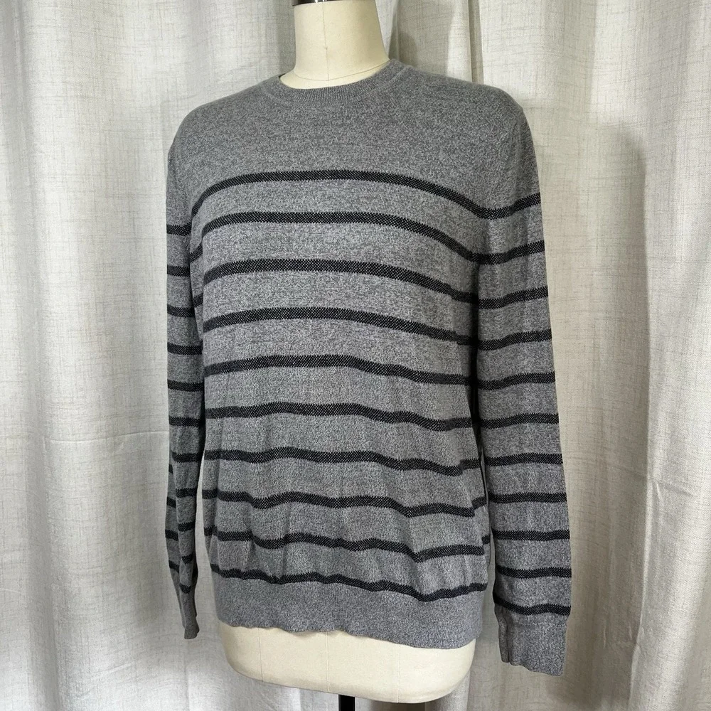 Banana Republic Pima Cotton Cashmere‎ Sweater Mens Large Gray Striped Preppy
